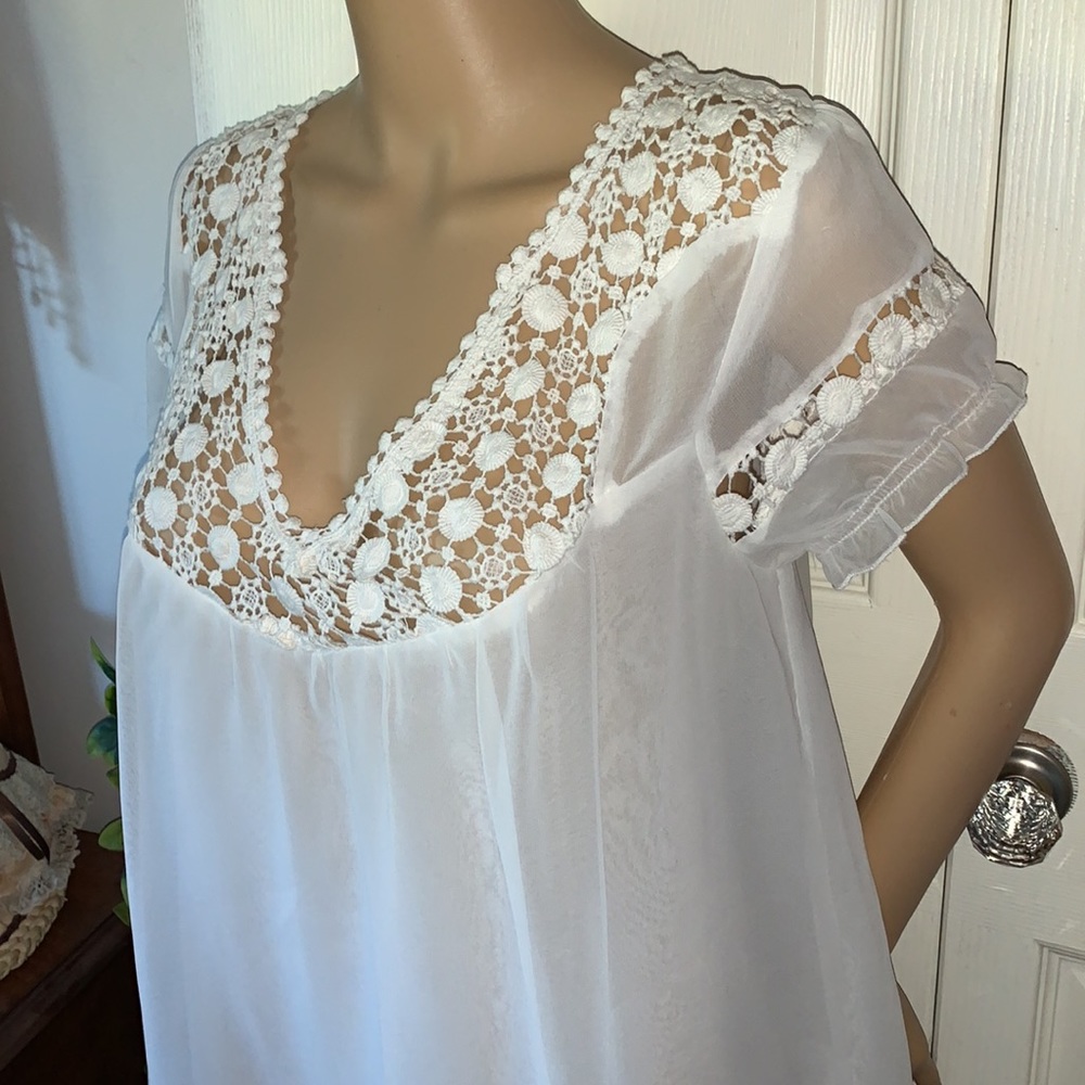 ivory chiffon sheer layered puff slv babydoll tunic blouse top L